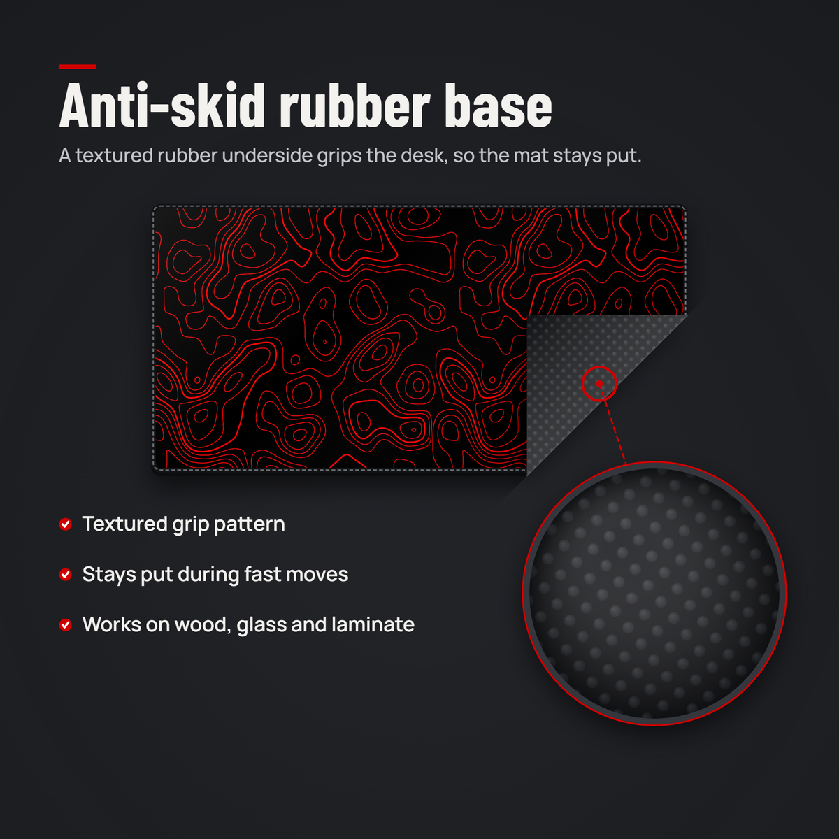 Contour Black & Red Topography Desk Mat Mouse Pad