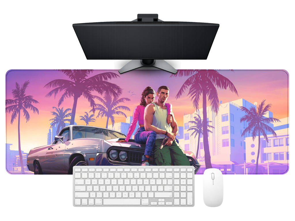 Neon Sunset Boulevard Desk Mat Mouse Pad