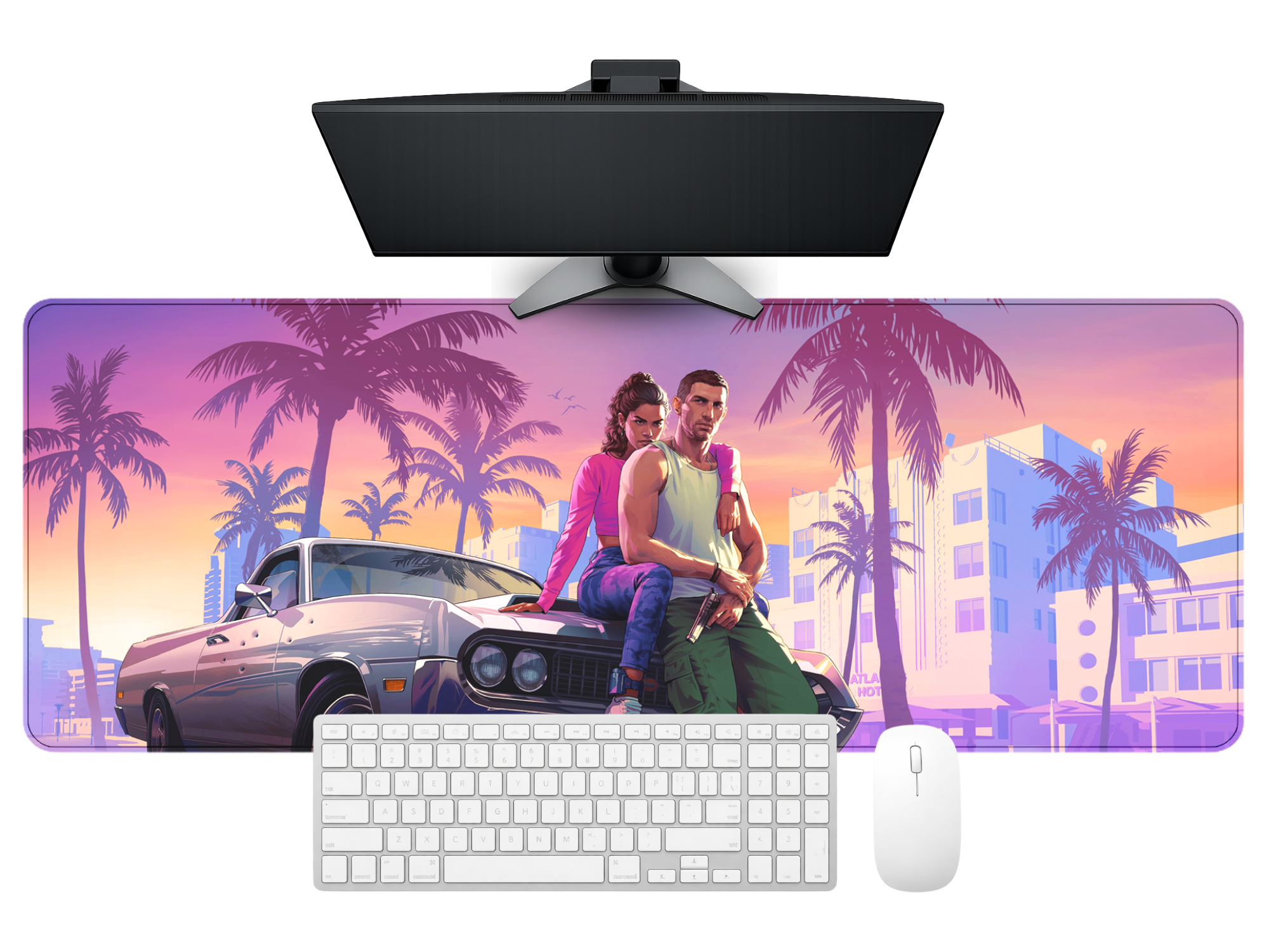 Neon Sunset Boulevard Desk Mat Mouse Pad