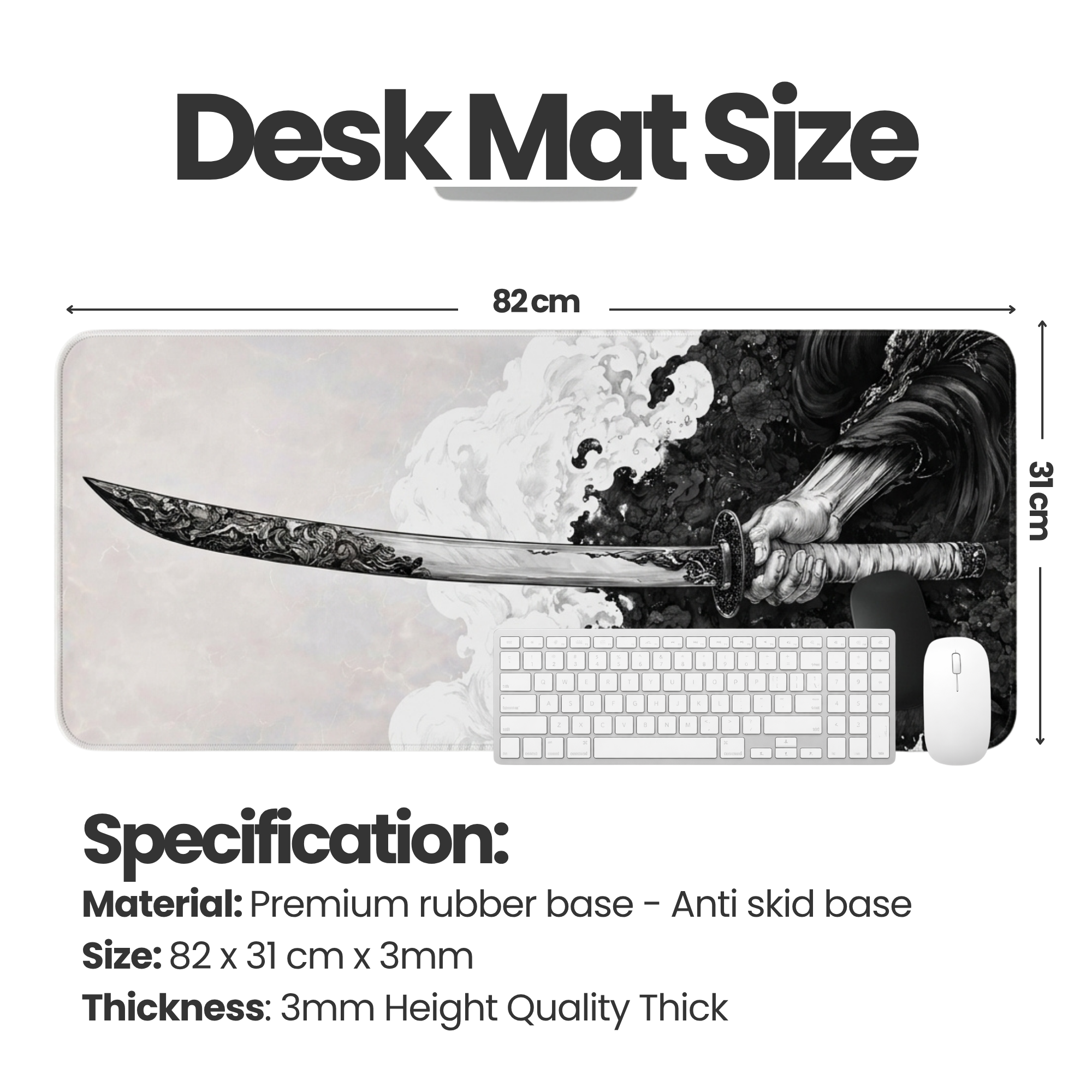 Samurai Blade Monochrome Desk Mat Mouse Pad