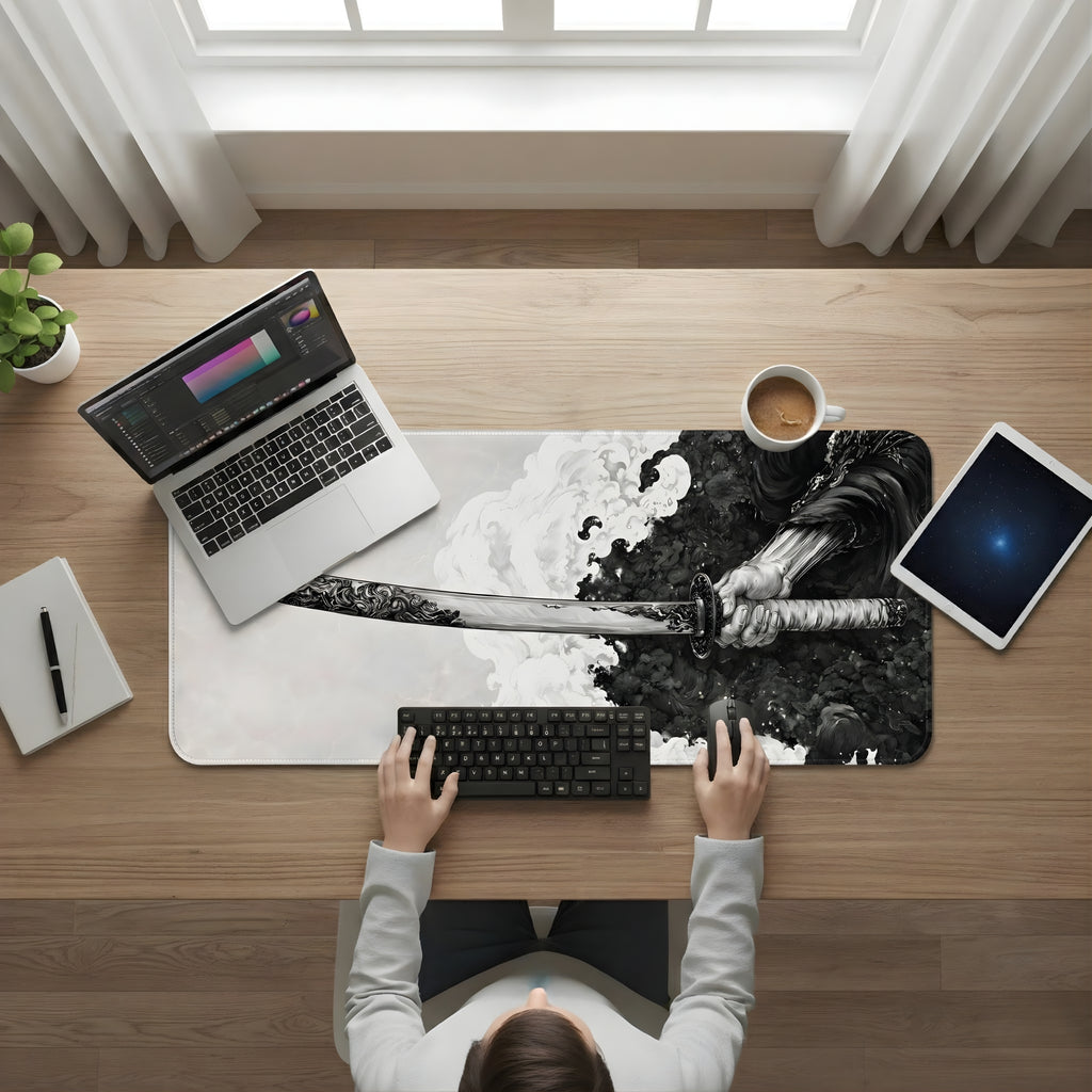 Samurai Blade Monochrome Desk Mat Mouse Pad
