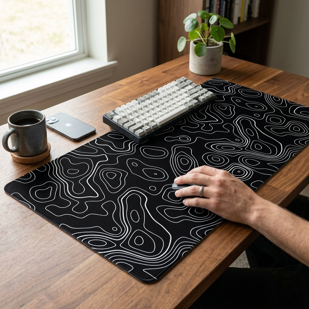 Contour Black Extended Topography Desk Mat Mouse Pad