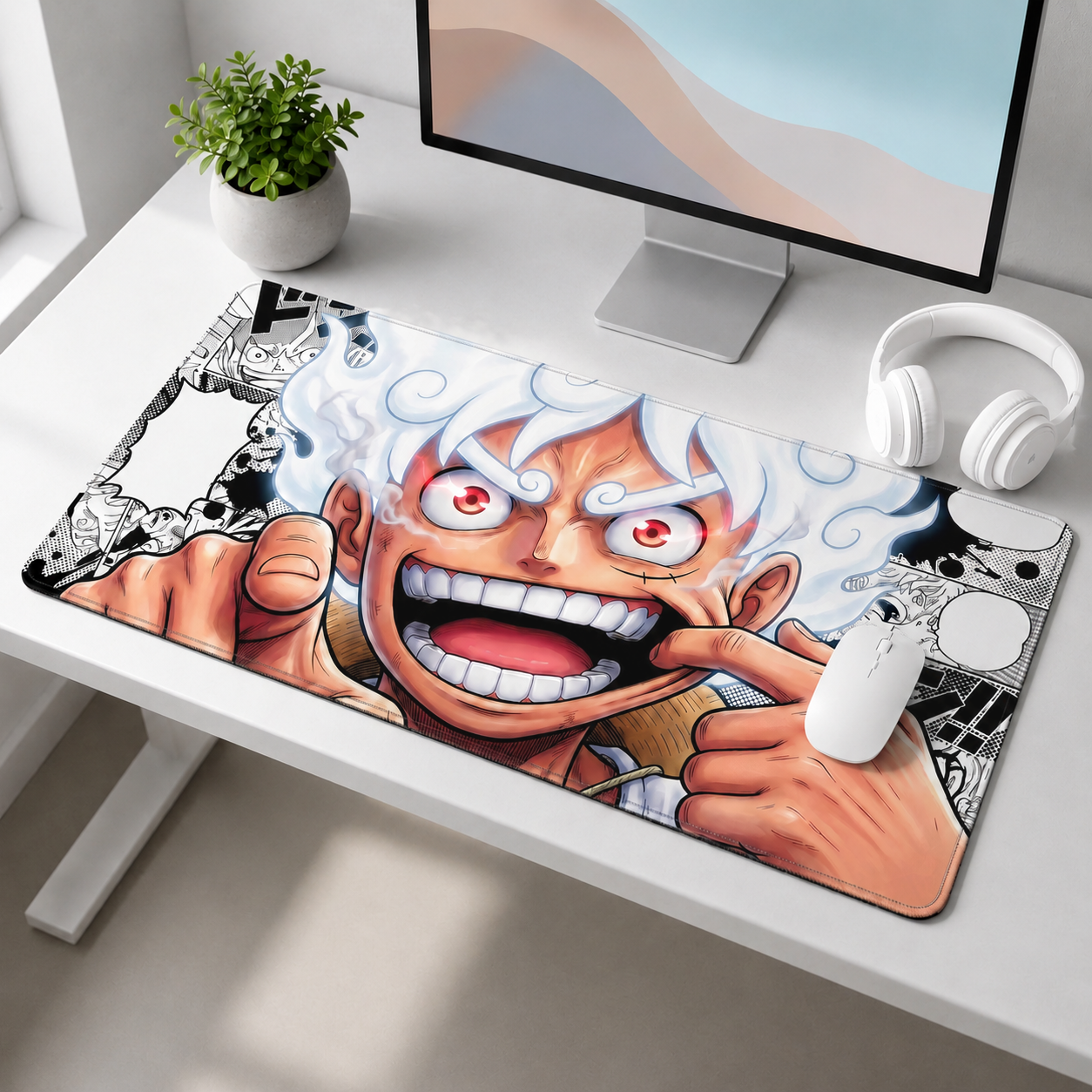 Epic White-Haired Warrior Gaming Desk Mat Mouse Pad