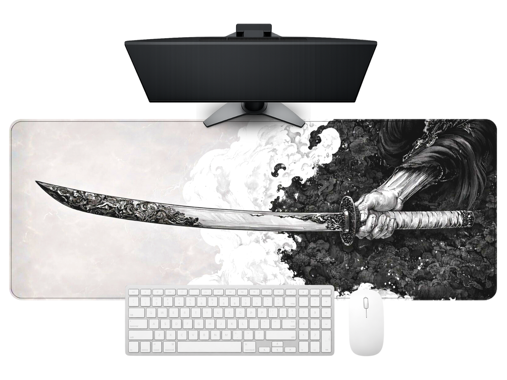 Samurai Blade Monochrome Desk Mat Mouse Pad