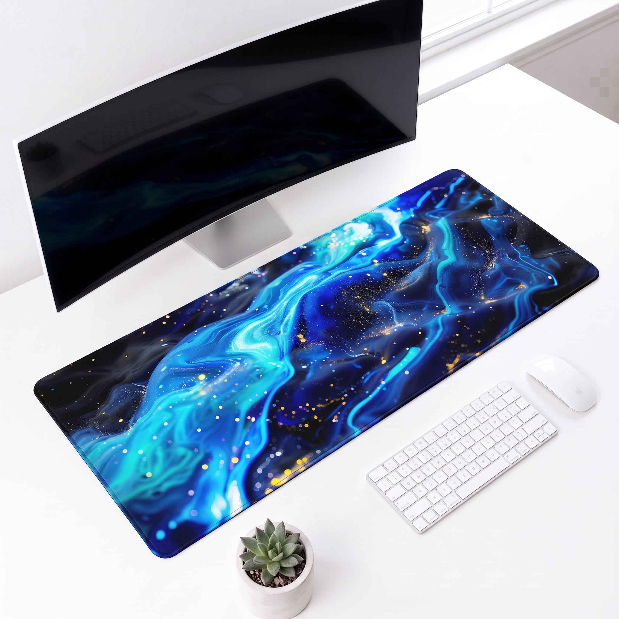 Cosmic Blue Flow Desk Mat Mouse Pad