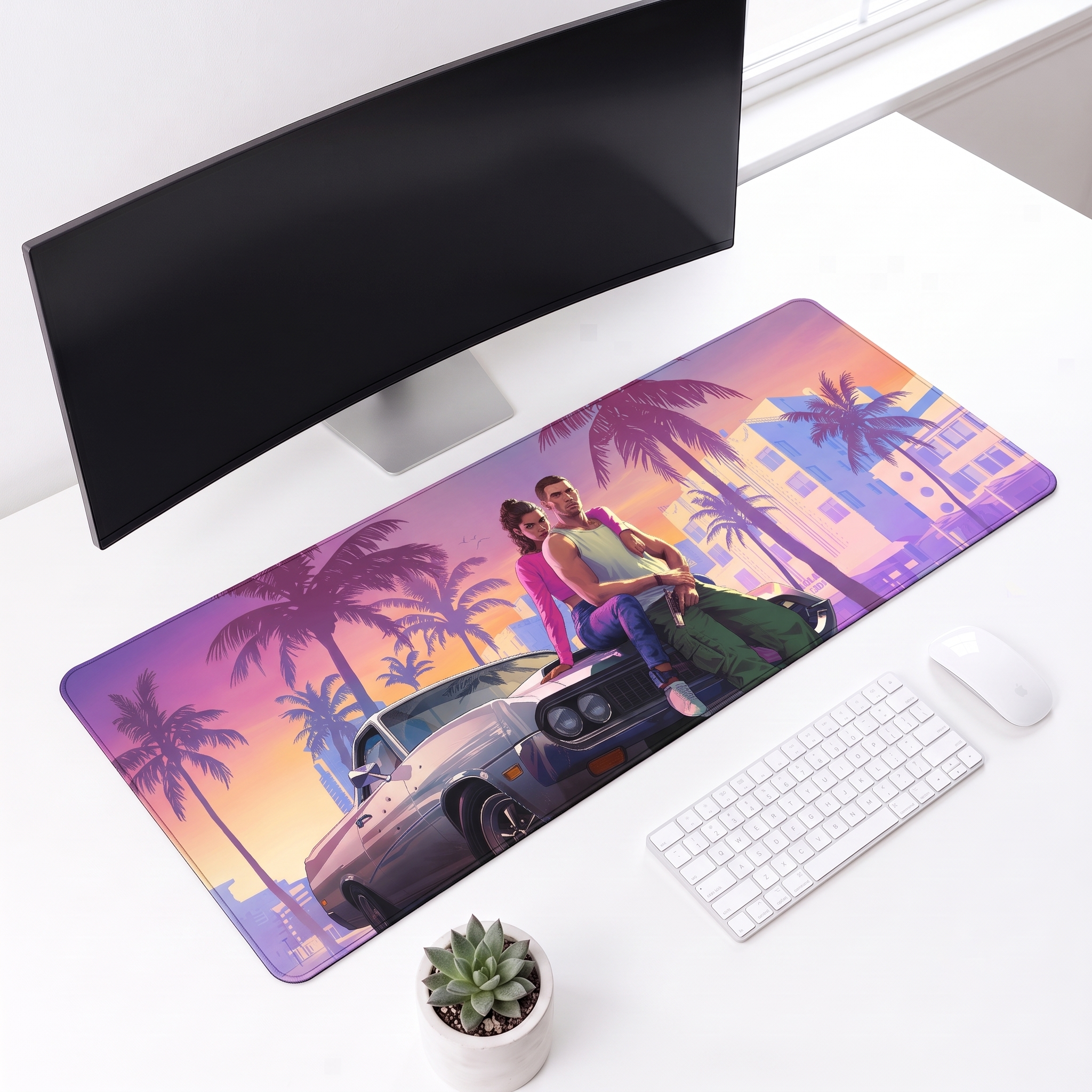 Neon Sunset Boulevard Desk Mat Mouse Pad