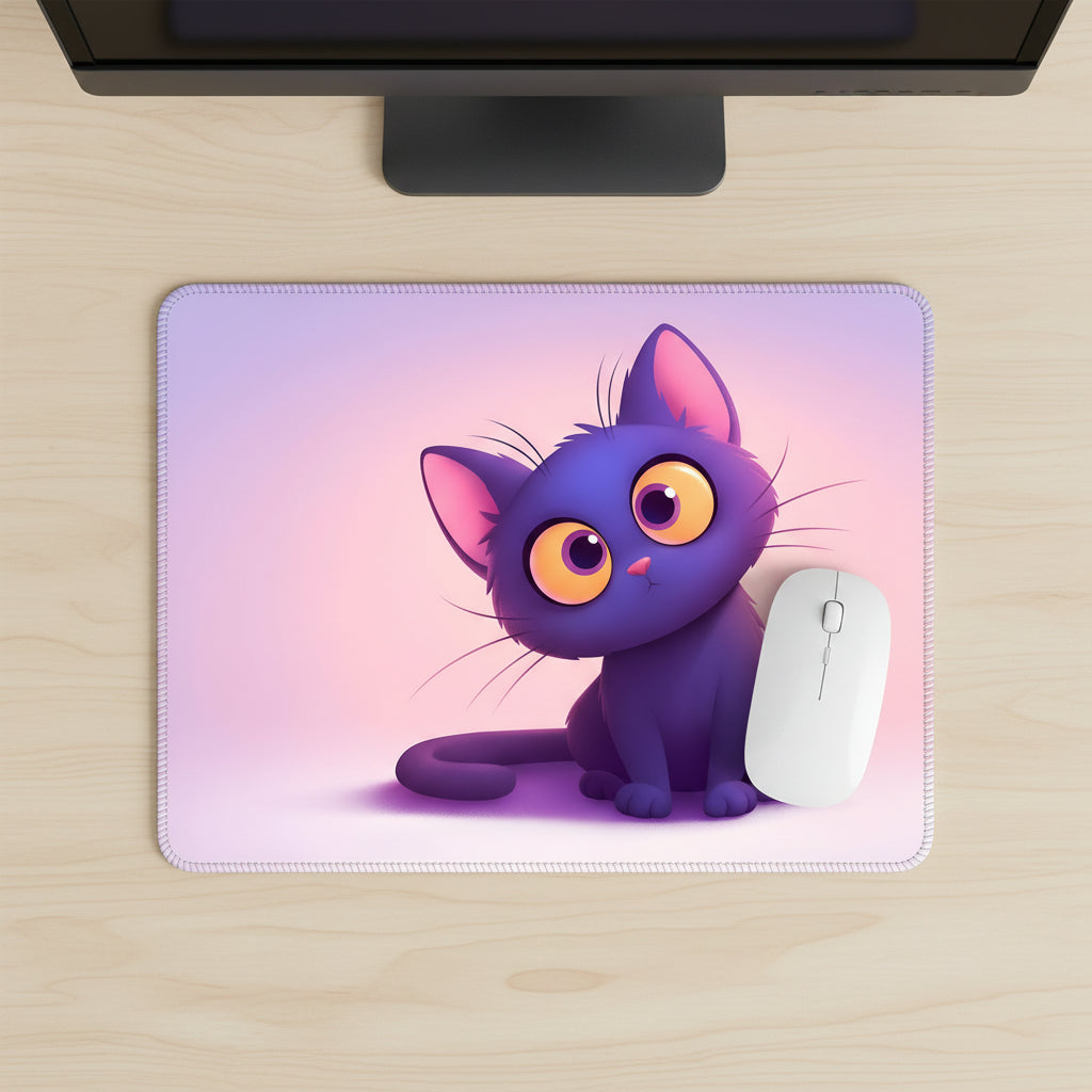 Cute Purple Cat Premium Mouse Pad