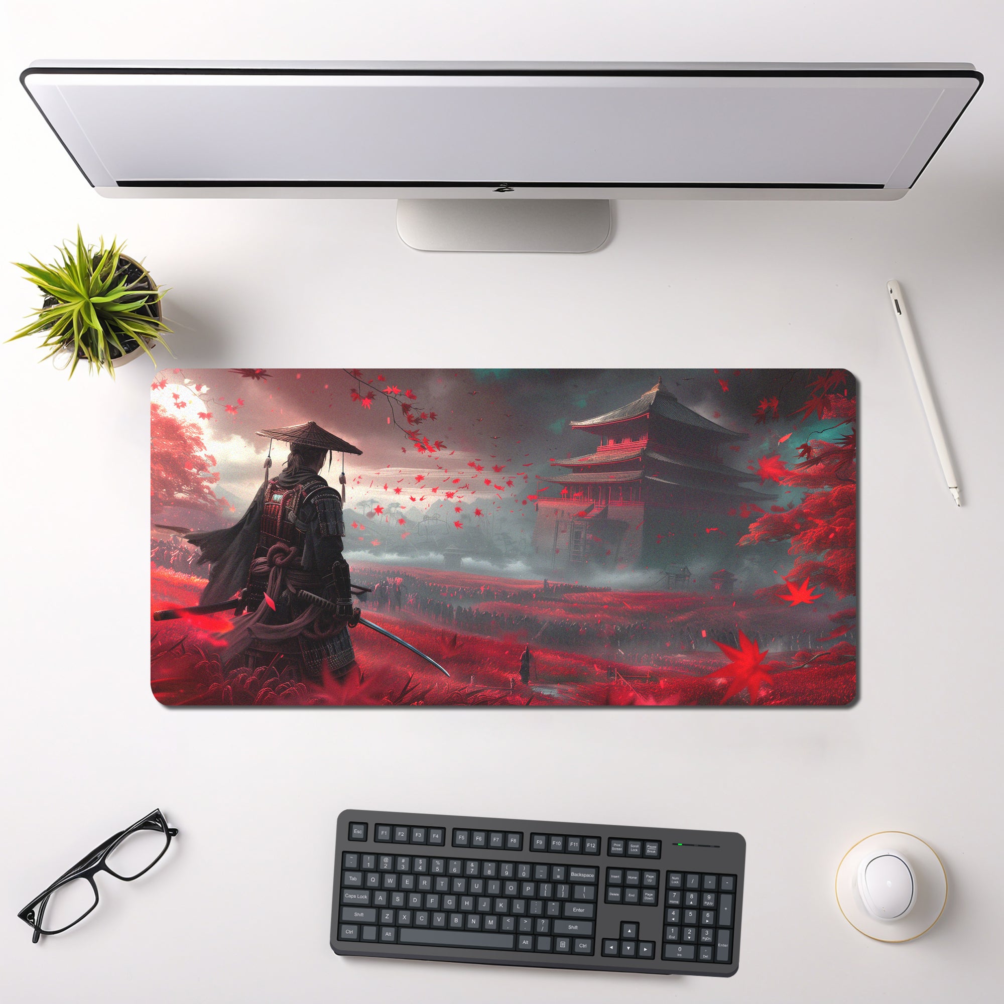 Crimson Ronin Extended Desk Mouse Pad – Samurai-Inspired Gaming & Work Surface