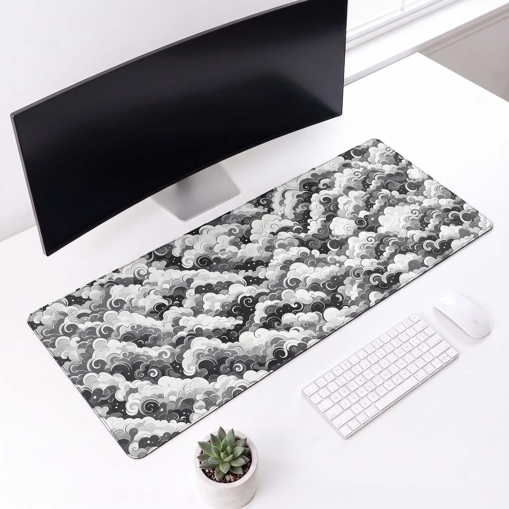Monochrome Cloudwave Desk Mat Mouse Pad