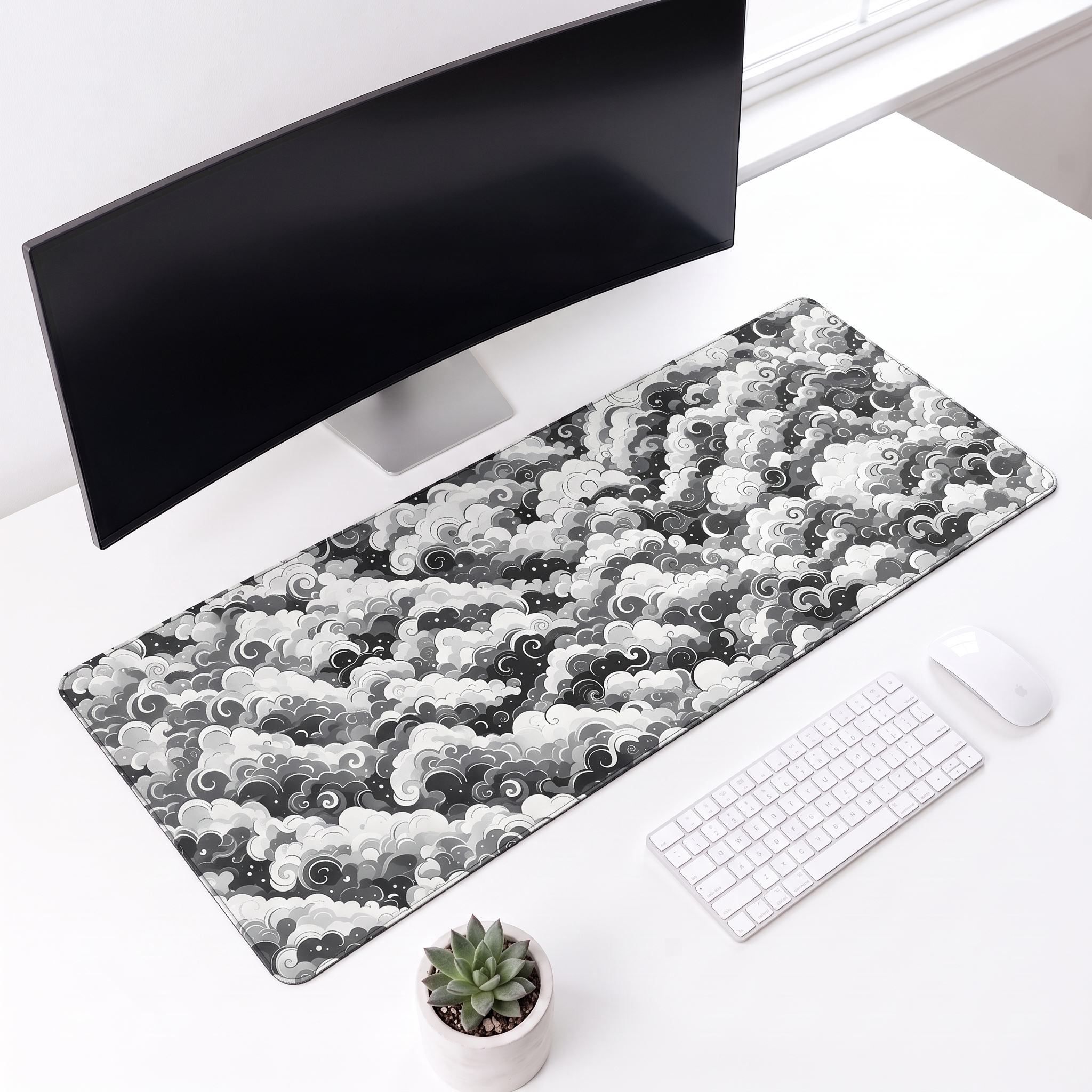 Monochrome Cloudwave Desk Mat Mouse Pad