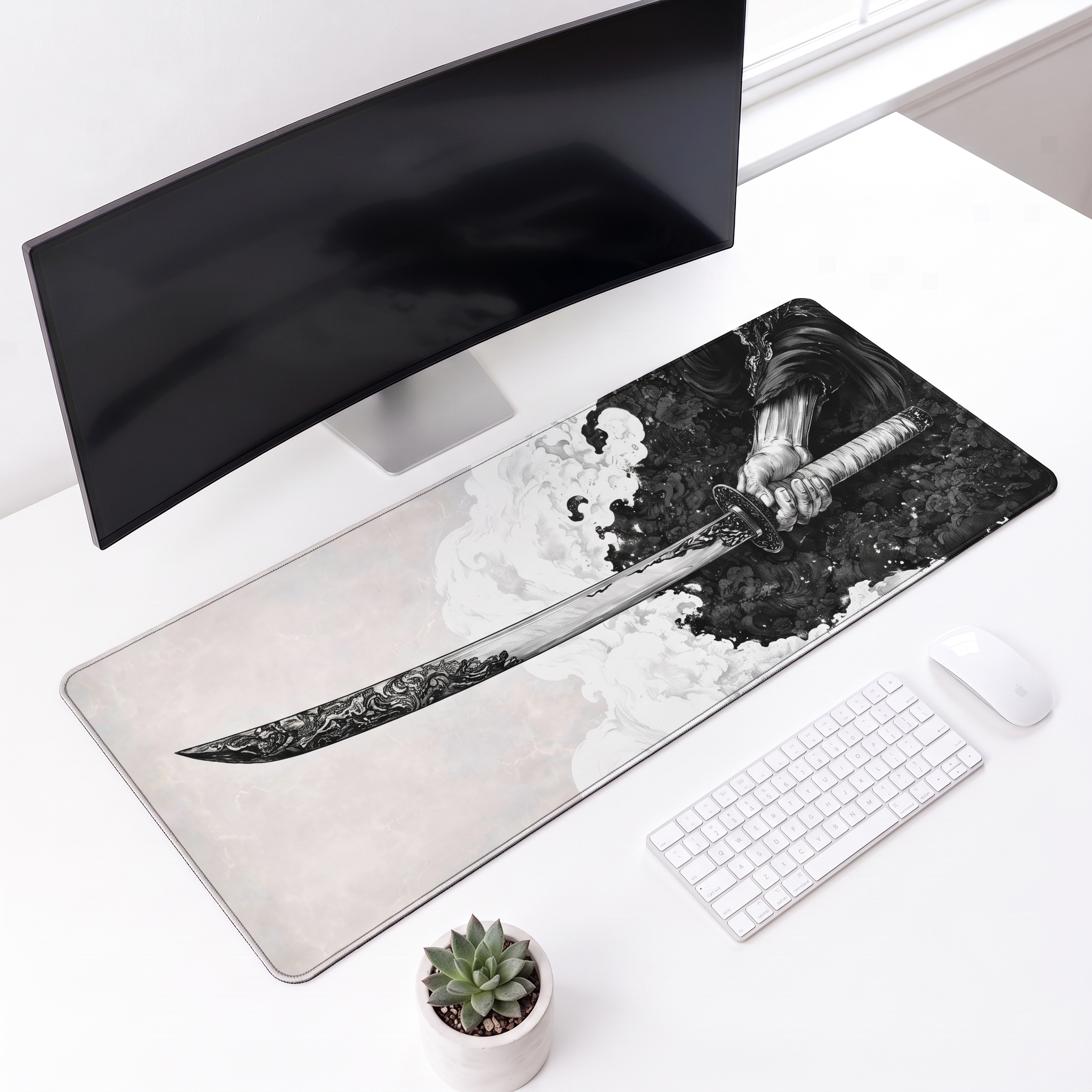 Samurai Blade Monochrome Desk Mat Mouse Pad