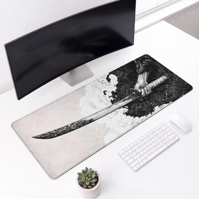 Samurai Blade Monochrome Desk Mat Mouse Pad