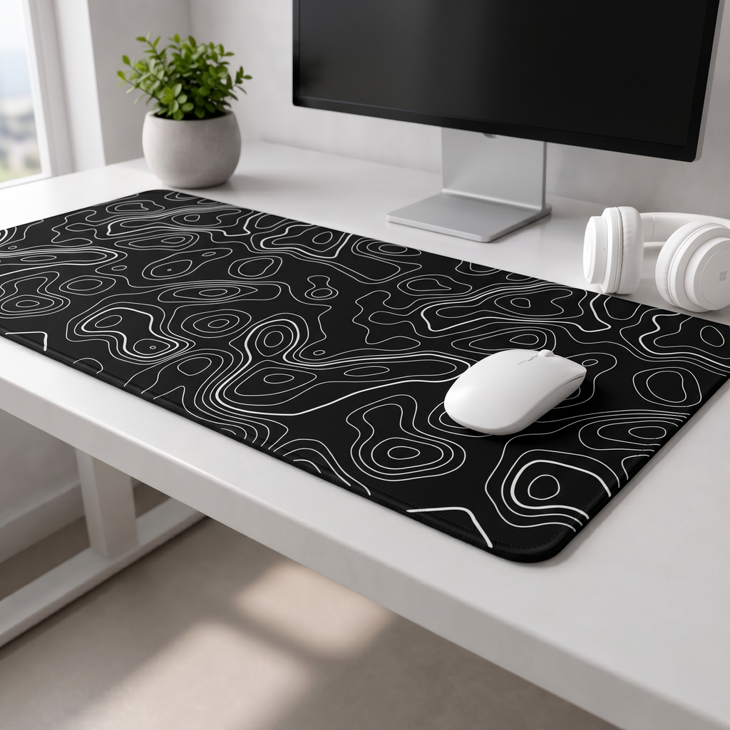Contour Black Extended Topography Desk Mat Mouse Pad