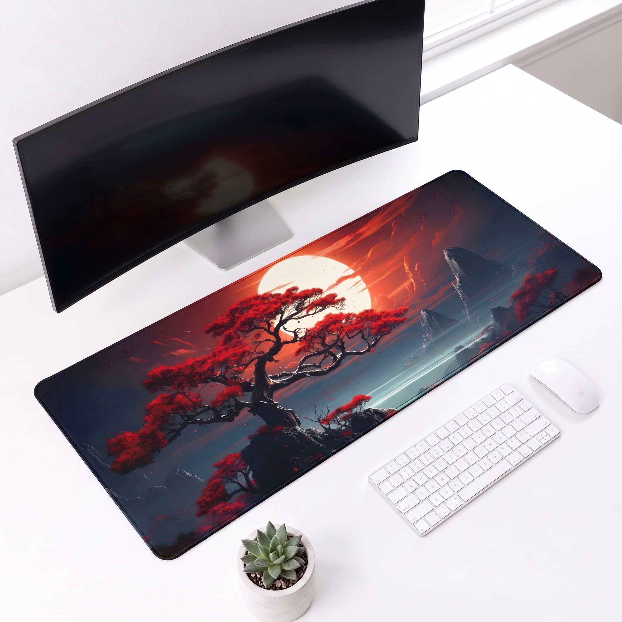 Crimson Moon Zen Desk Mat Mouse Pad