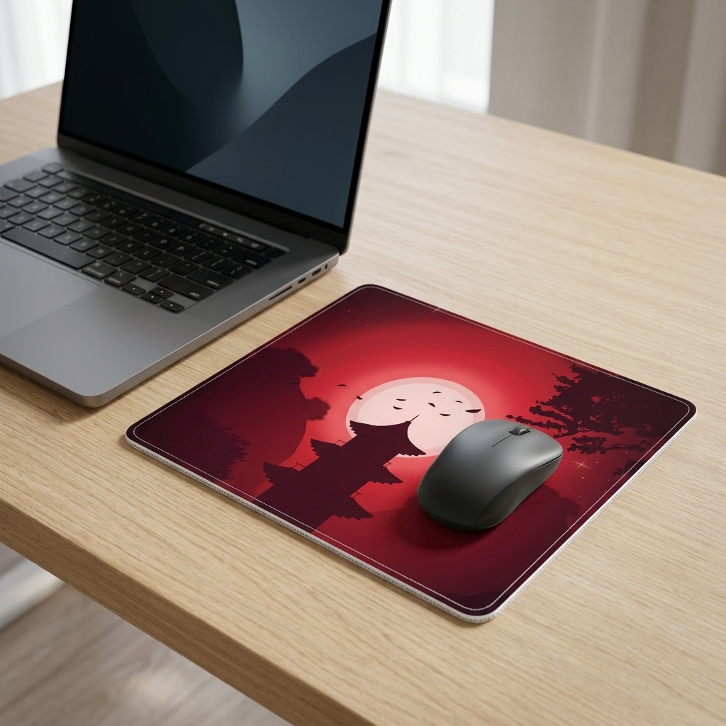 Red Moon Pagoda Mouse Pad