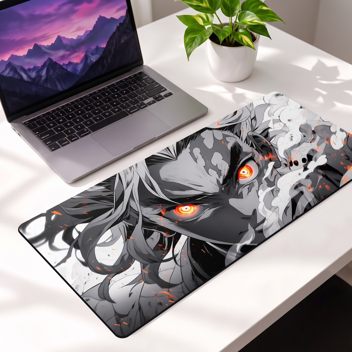 Monochrome Anime Style Desk Mat Mouse Pad