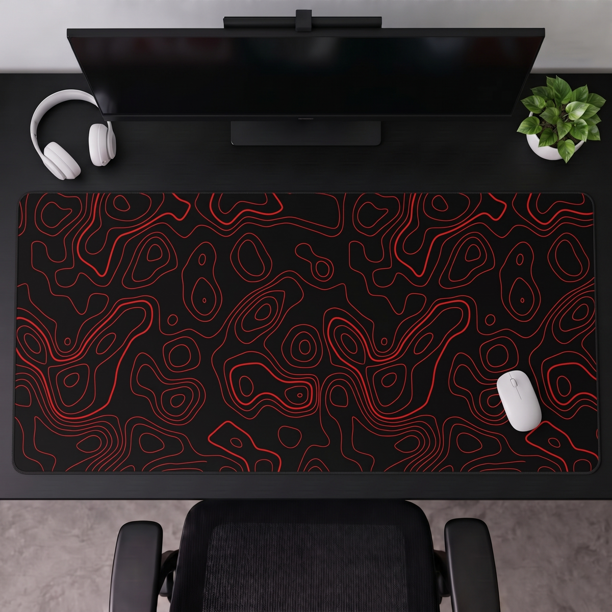 Contour Black & Red Topography Desk Mat Mouse Pad