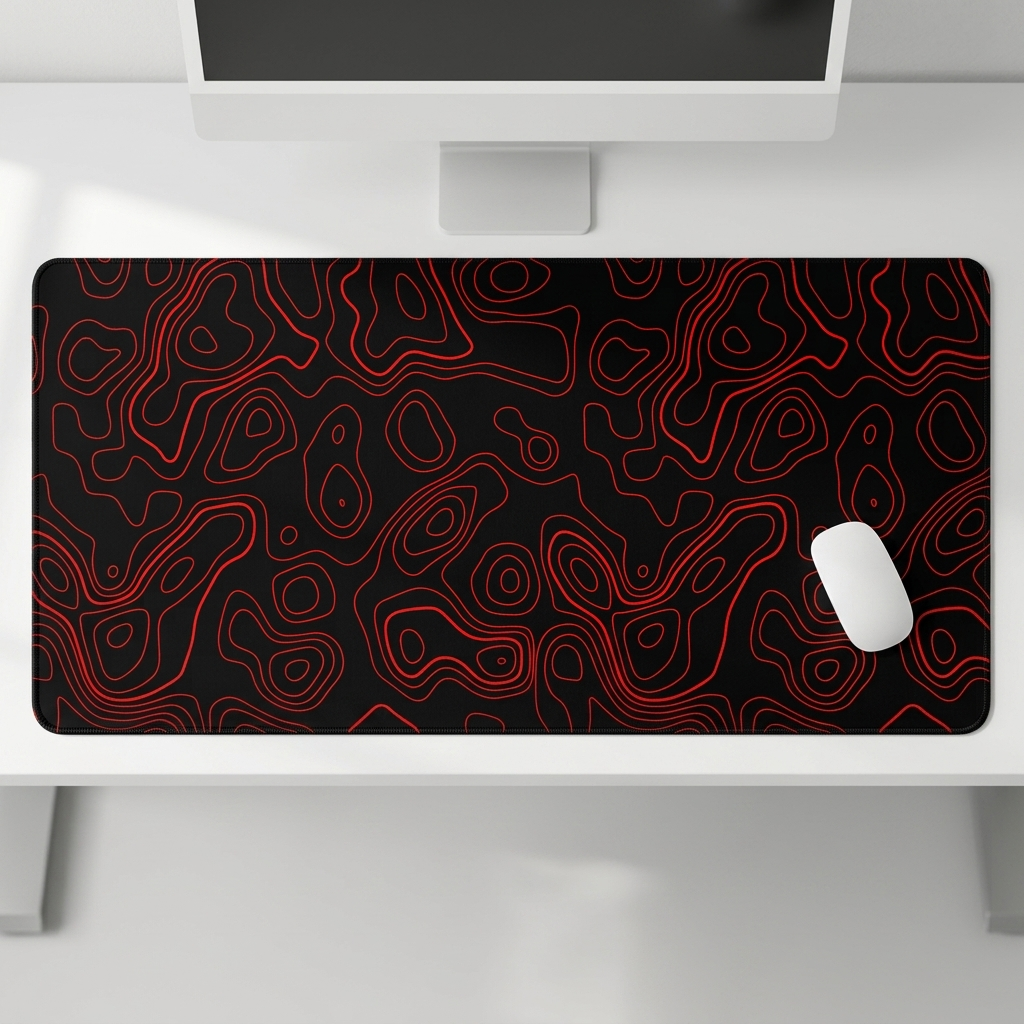 Contour Black & Red Topography Desk Mat Mouse Pad
