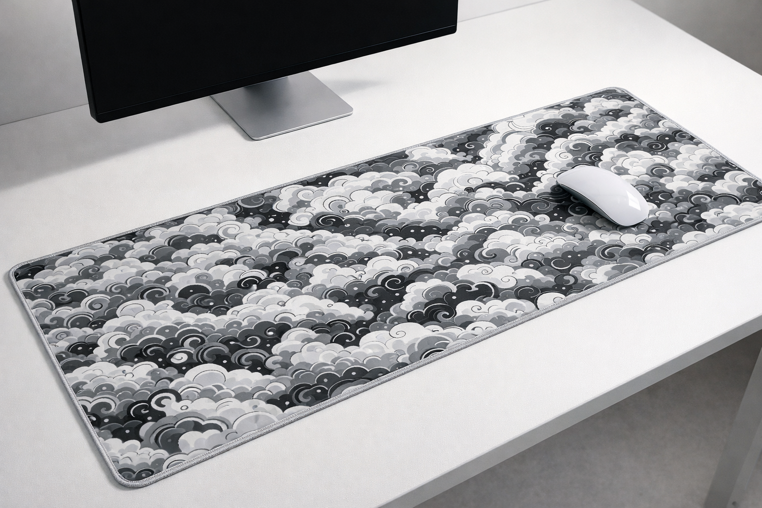 Monochrome Cloudwave Desk Mat Mouse Pad