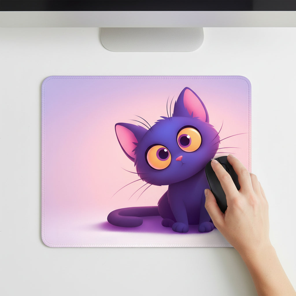 Cute Purple Cat Premium Mouse Pad