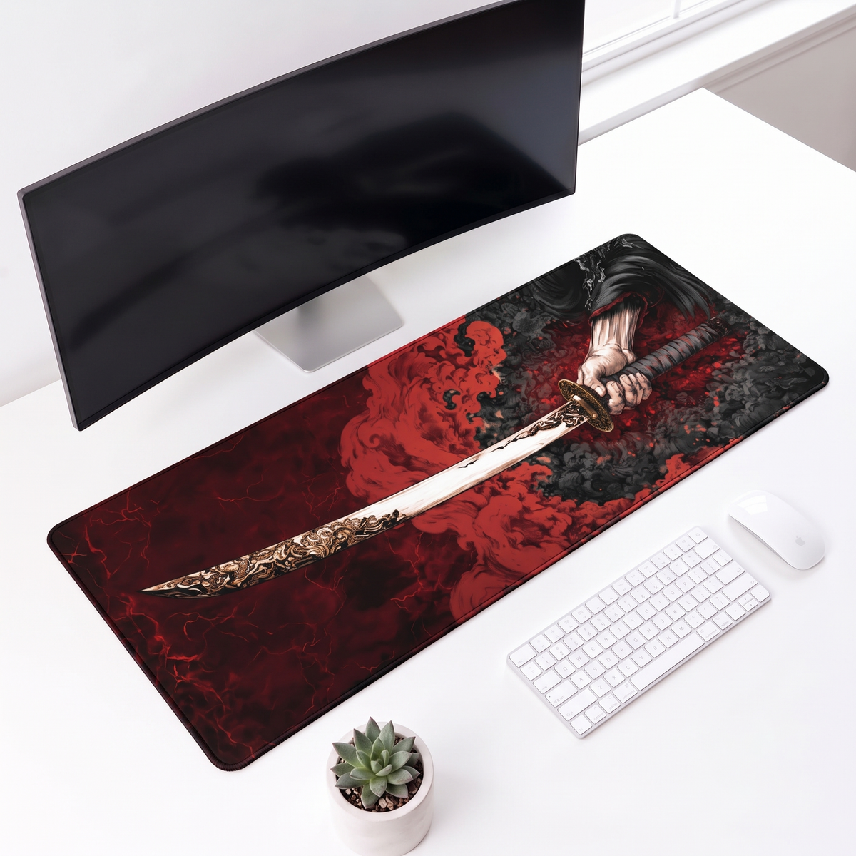 Samurai Blade Monochrome Desk Mat Mouse Pad