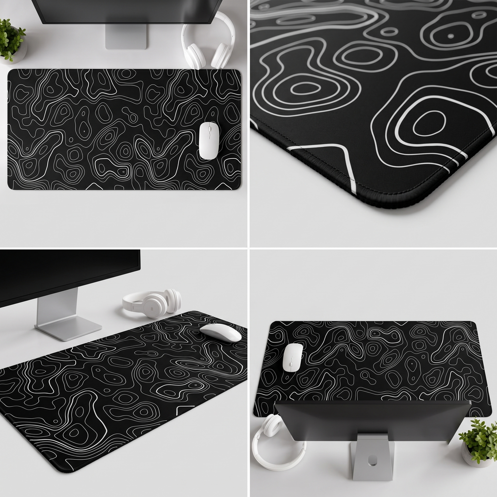 Contour Black Extended Topography Desk Mat Mouse Pad