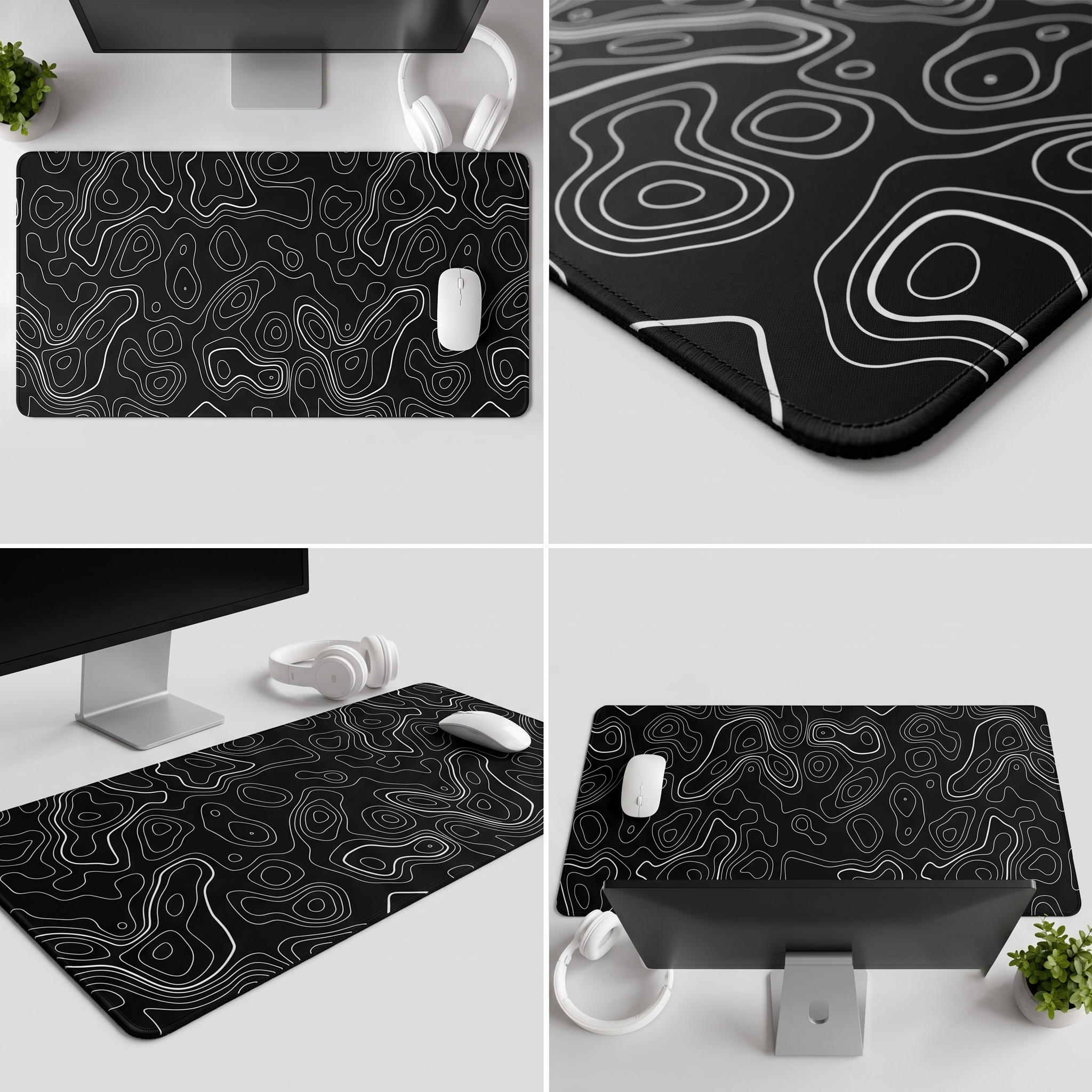 Contour Black Extended Topography Desk Mat Mouse Pad