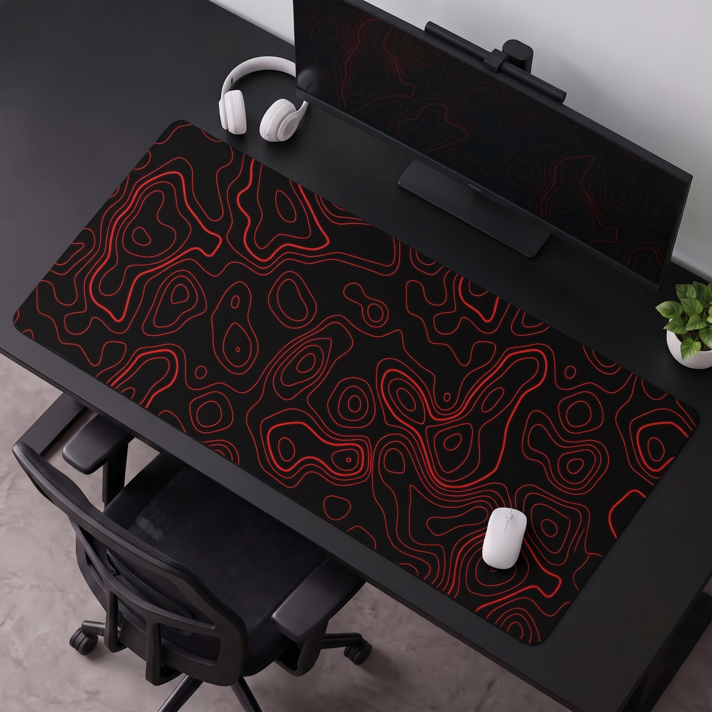 Contour Black & Red Topography Desk Mat Mouse Pad