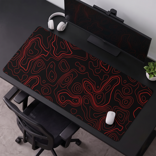 Contour Black & Red Topography Desk Mat Mouse Pad