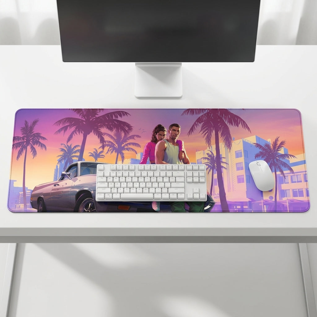 Neon Sunset Boulevard Desk Mat Mouse Pad