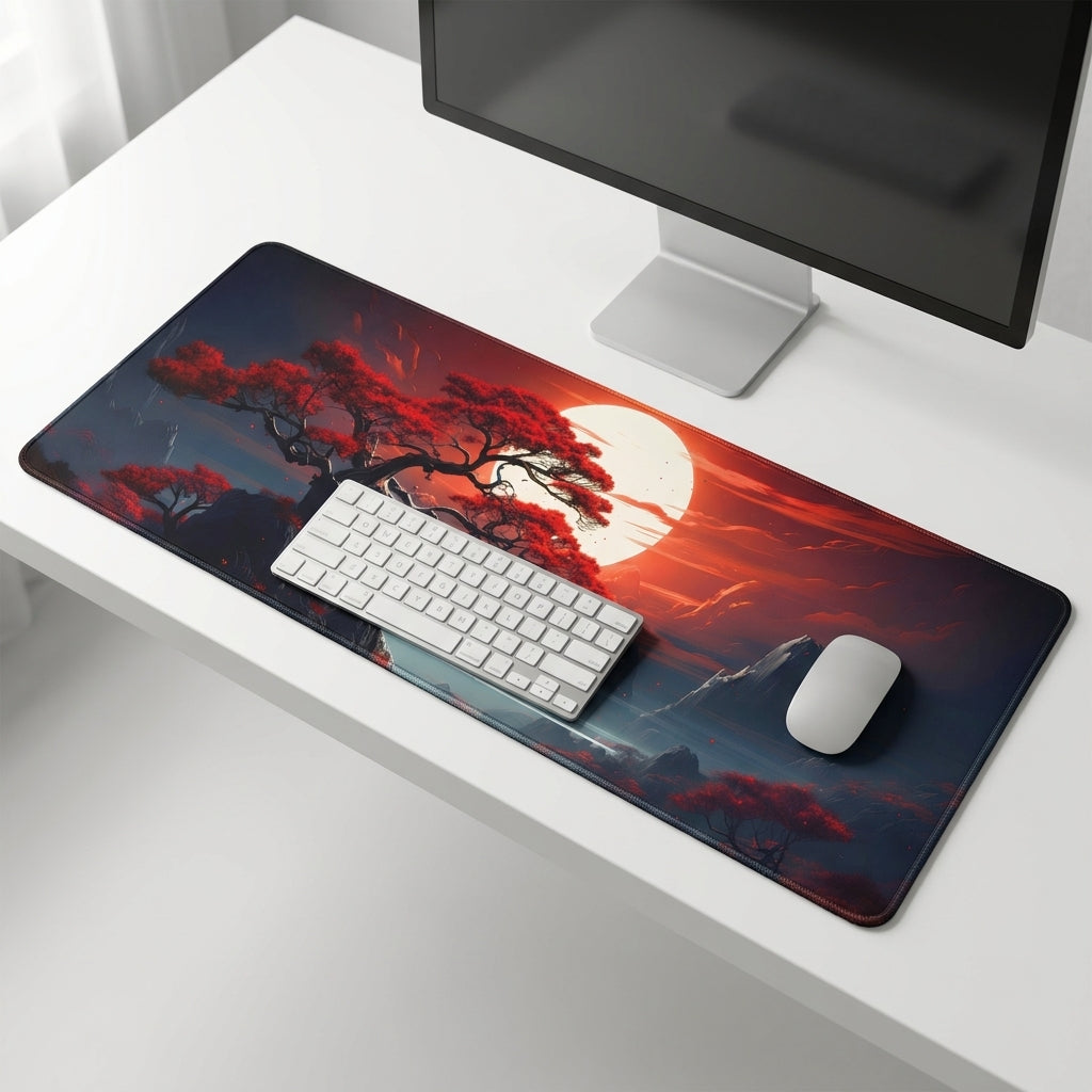 Crimson Moon Zen Desk Mat Mouse Pad