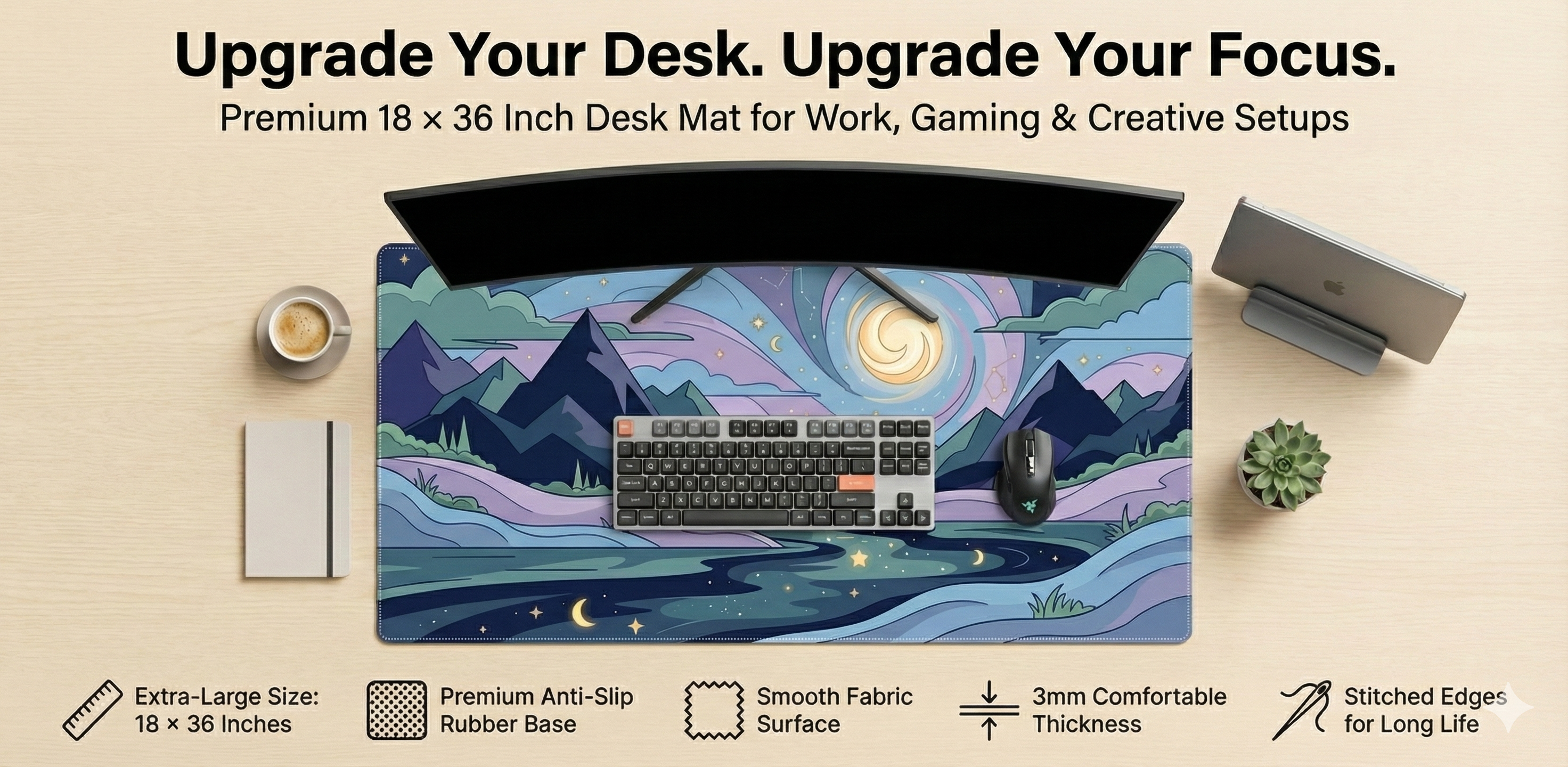 Celestial Nightscape Desk Mat Mouse Pad