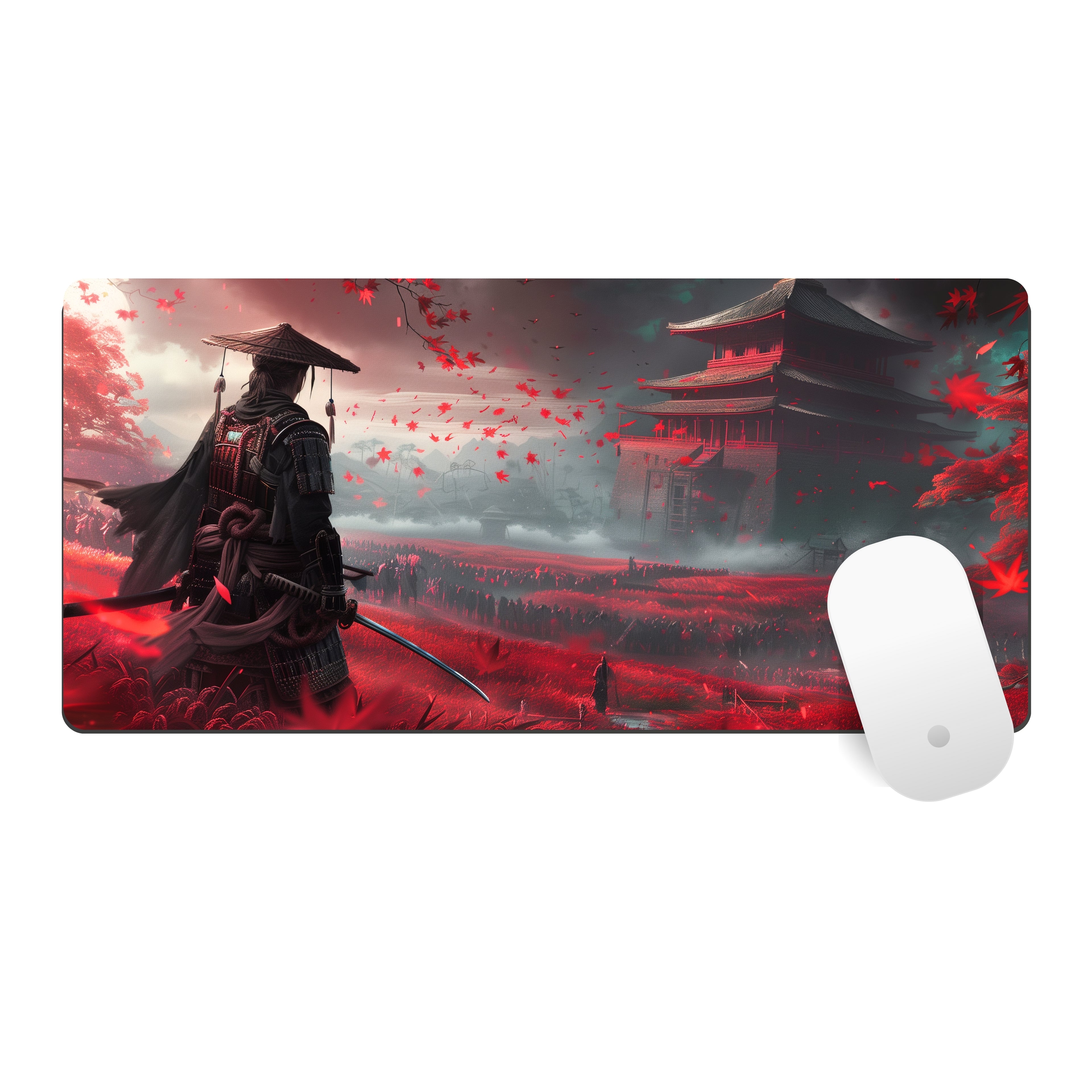 Crimson Ronin Extended Desk Mouse Pad – Samurai-Inspired Gaming & Work Surface