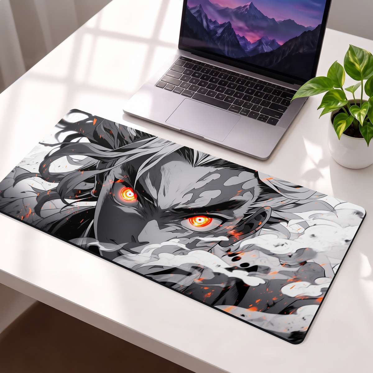 Monochrome Anime Style Desk Mat Mouse Pad