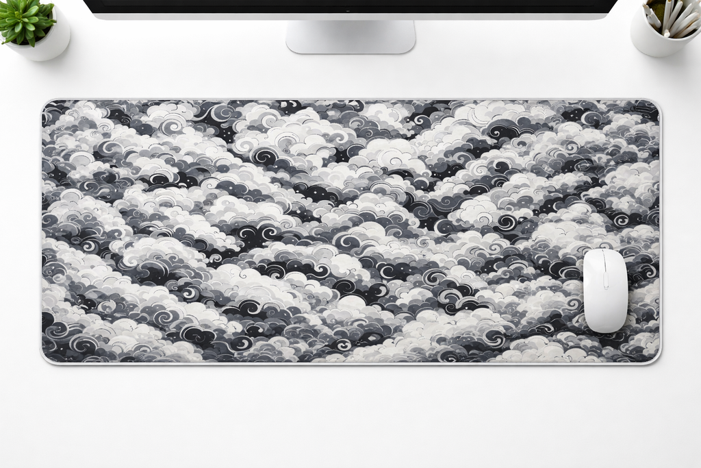 Monochrome Cloudwave Desk Mat Mouse Pad