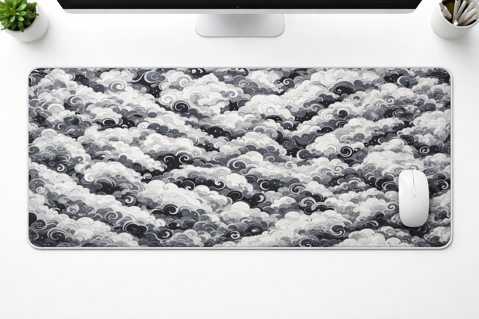 Monochrome Cloudwave Desk Mat Mouse Pad