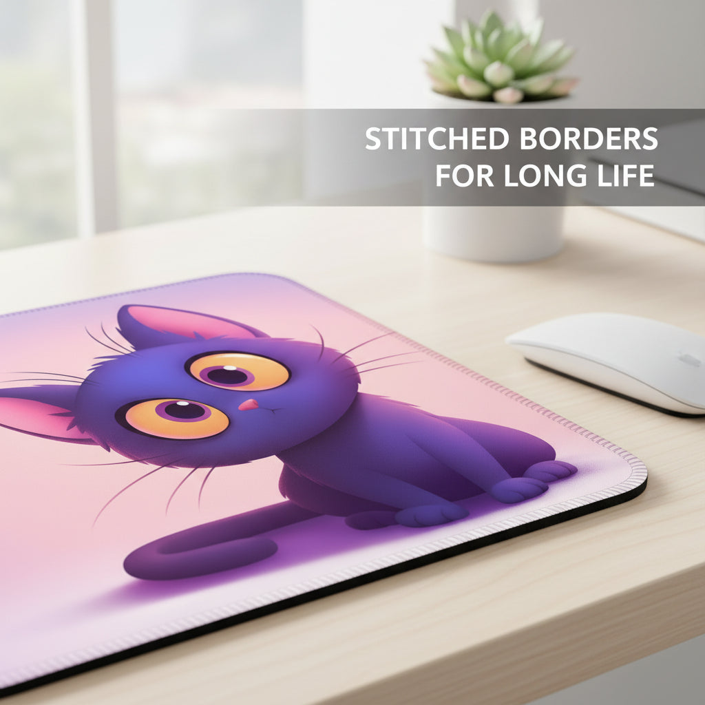 Cute Purple Cat Premium Mouse Pad