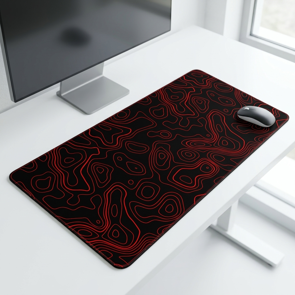 Contour Black & Red Topography Desk Mat Mouse Pad