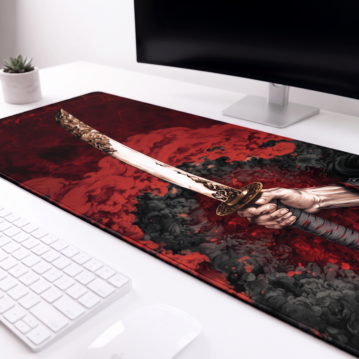 Samurai Blade Monochrome Desk Mat Mouse Pad