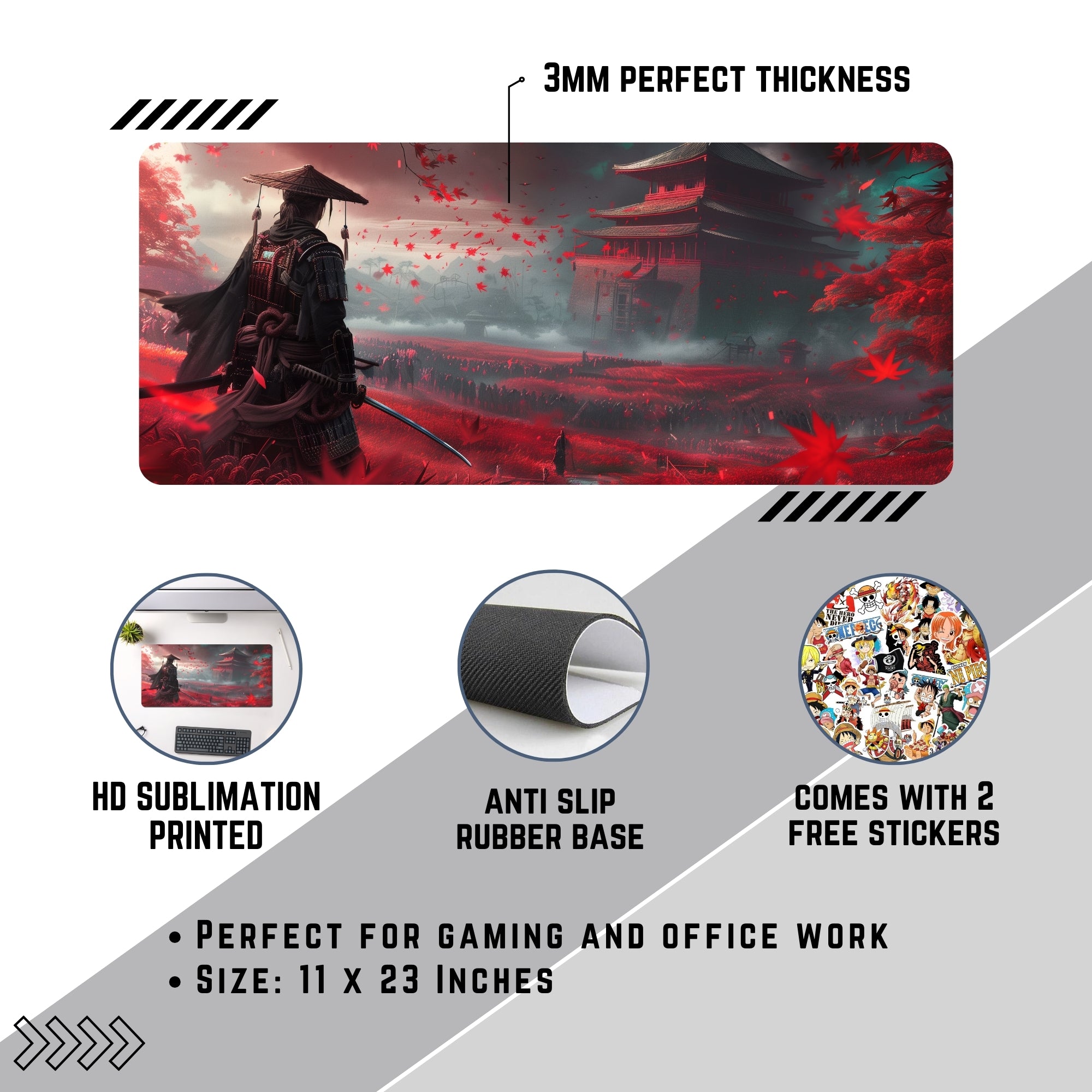Crimson Ronin Extended Desk Mouse Pad – Samurai-Inspired Gaming & Work Surface