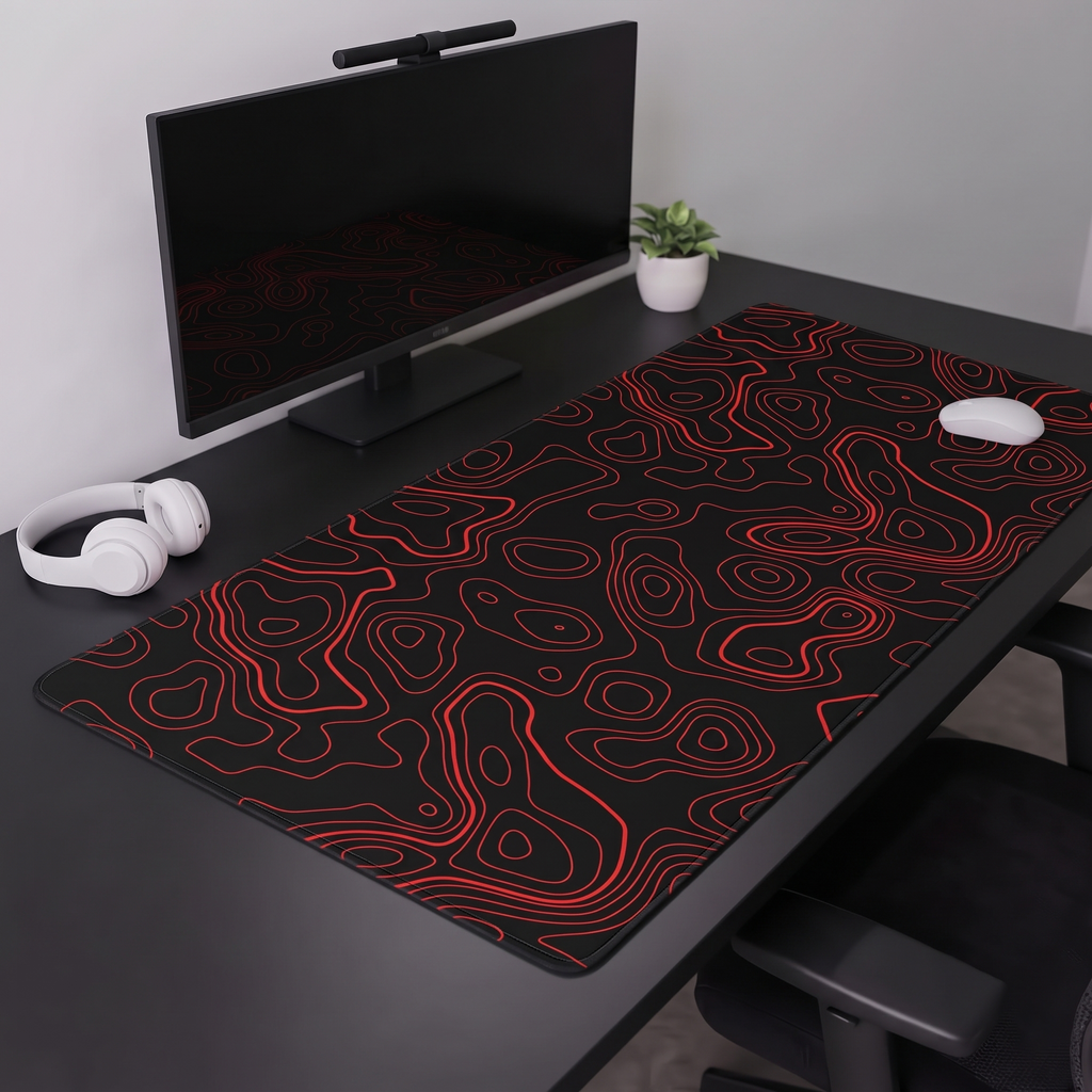 Contour Black & Red Topography Desk Mat Mouse Pad