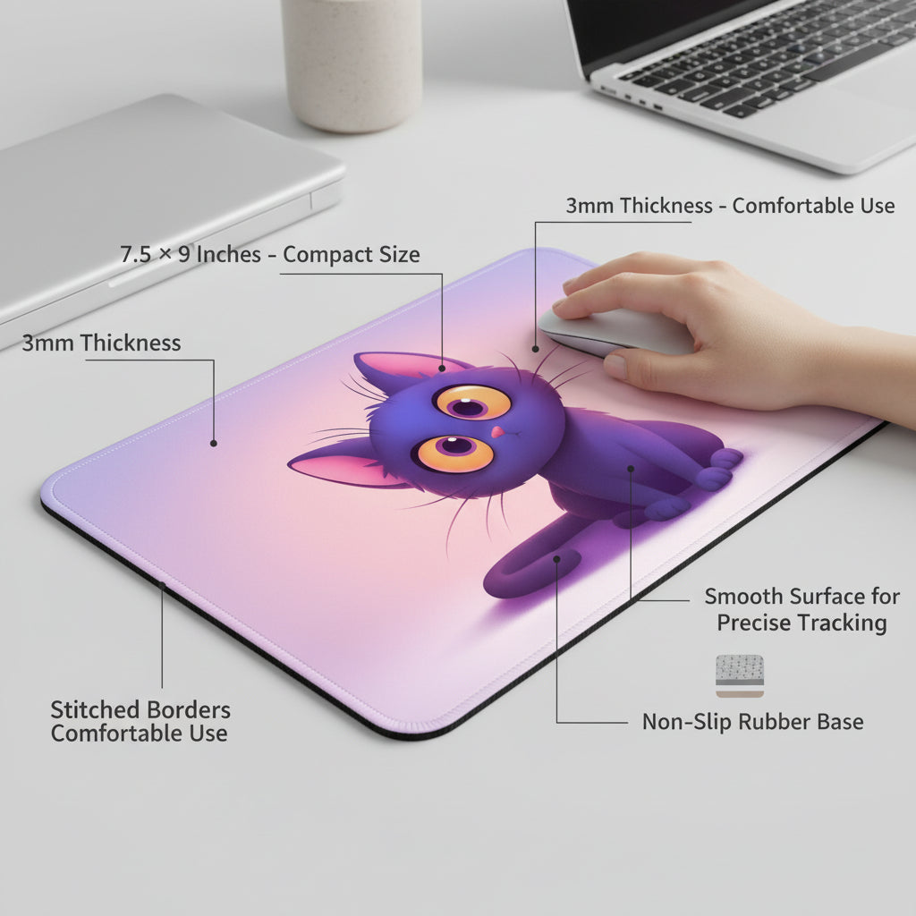 Cute Purple Cat Premium Mouse Pad