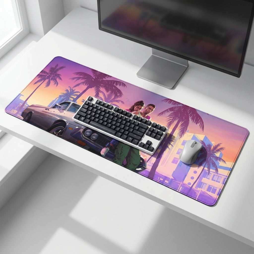 Neon Sunset Boulevard Desk Mat Mouse Pad