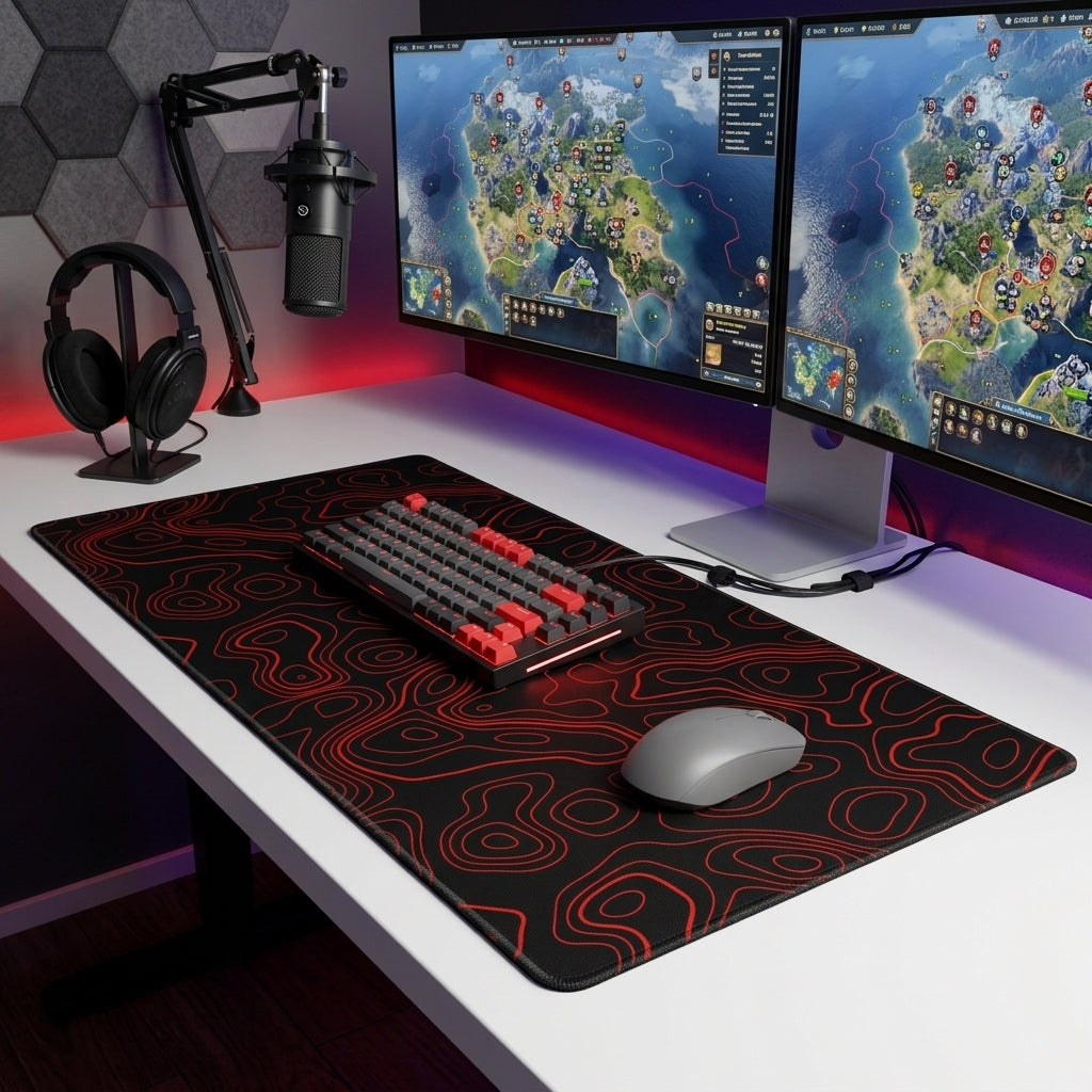 Contour Black & Red Topography Desk Mat Mouse Pad