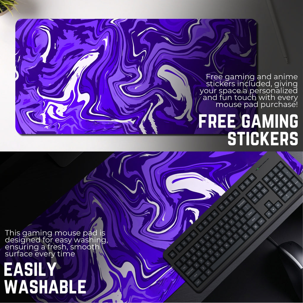 Purple Flux Abstract Mouse Pad (11 x 23 Inches) - 3mm Stitched Mouse Pad