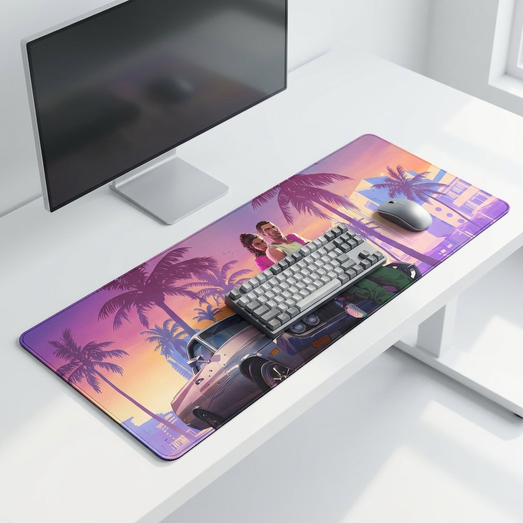 Neon Sunset Boulevard Desk Mat Mouse Pad