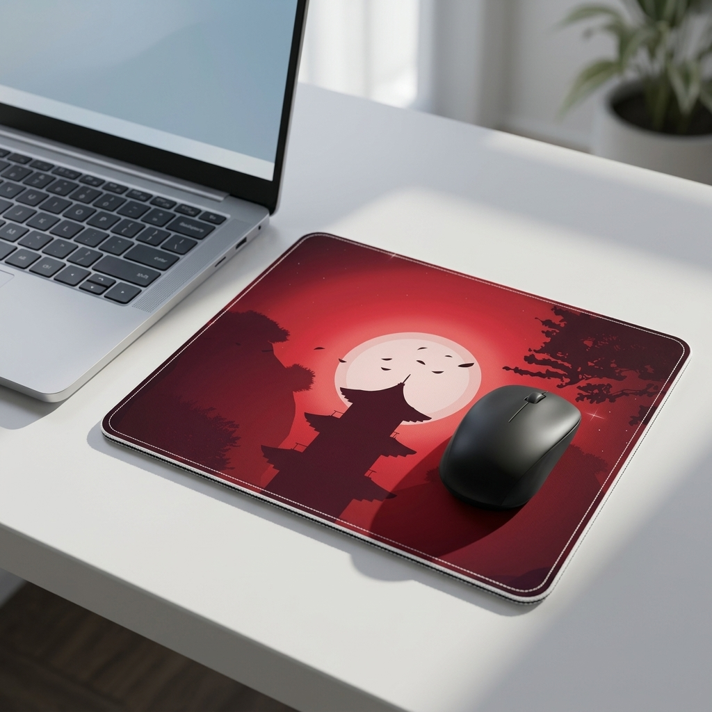 Red Moon Pagoda Mouse Pad