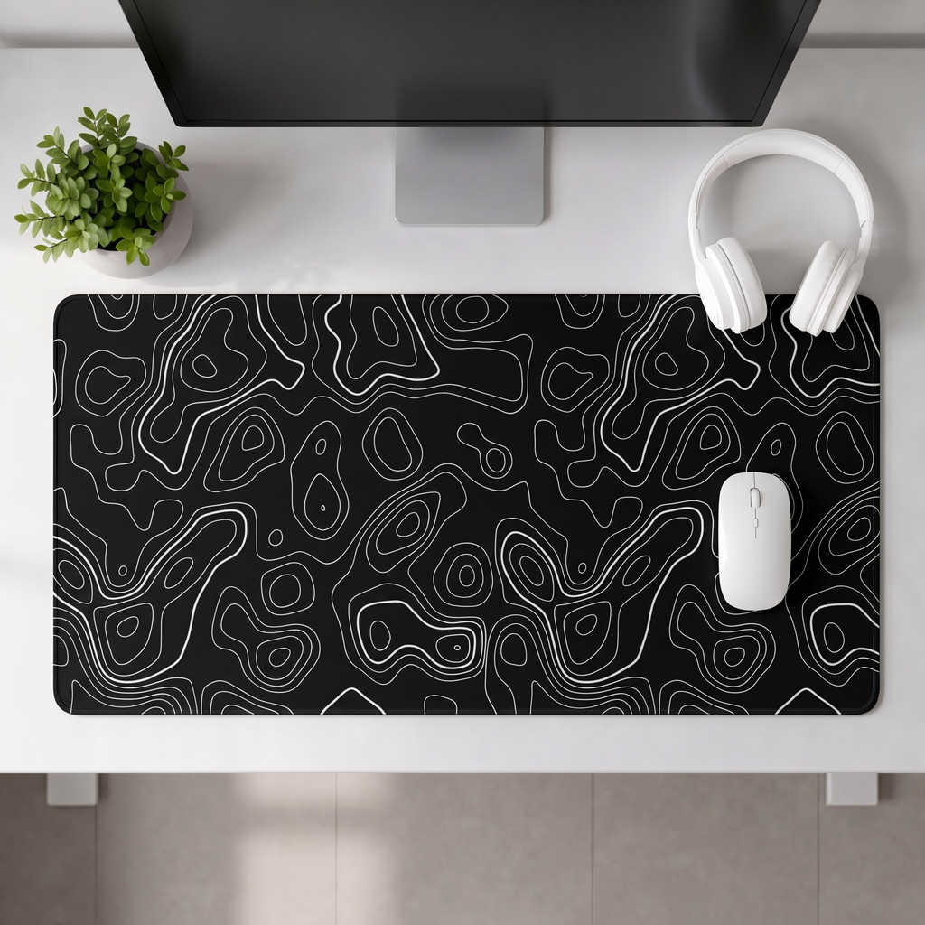 Contour Black Extended Topography Desk Mat Mouse Pad