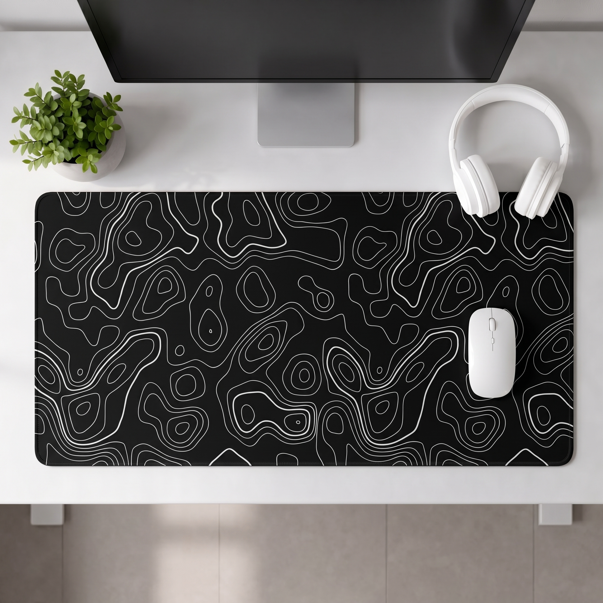 Contour Black Extended Topography Desk Mat Mouse Pad