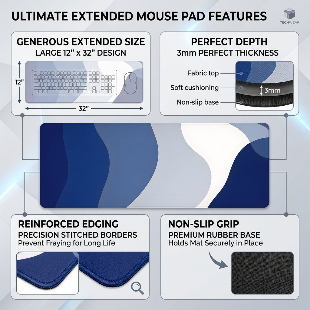 Blue Flow Wave Desk Mat Mouse Pad